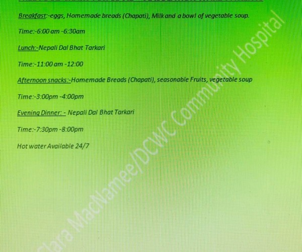 Menu for Isolation wards Patients