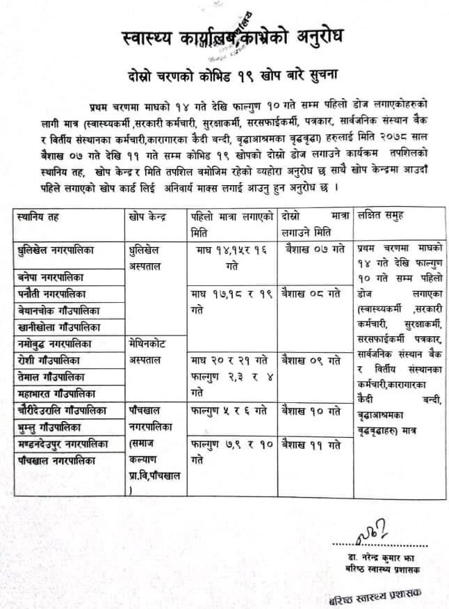 Covid-19 2nd Dose Vaccination Dates  Announcement